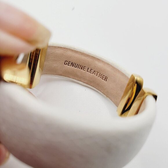 Joan Rivers Quartz Cuff Watch White Genuine Leather Band Gold Tone - Picture 7 of 11
